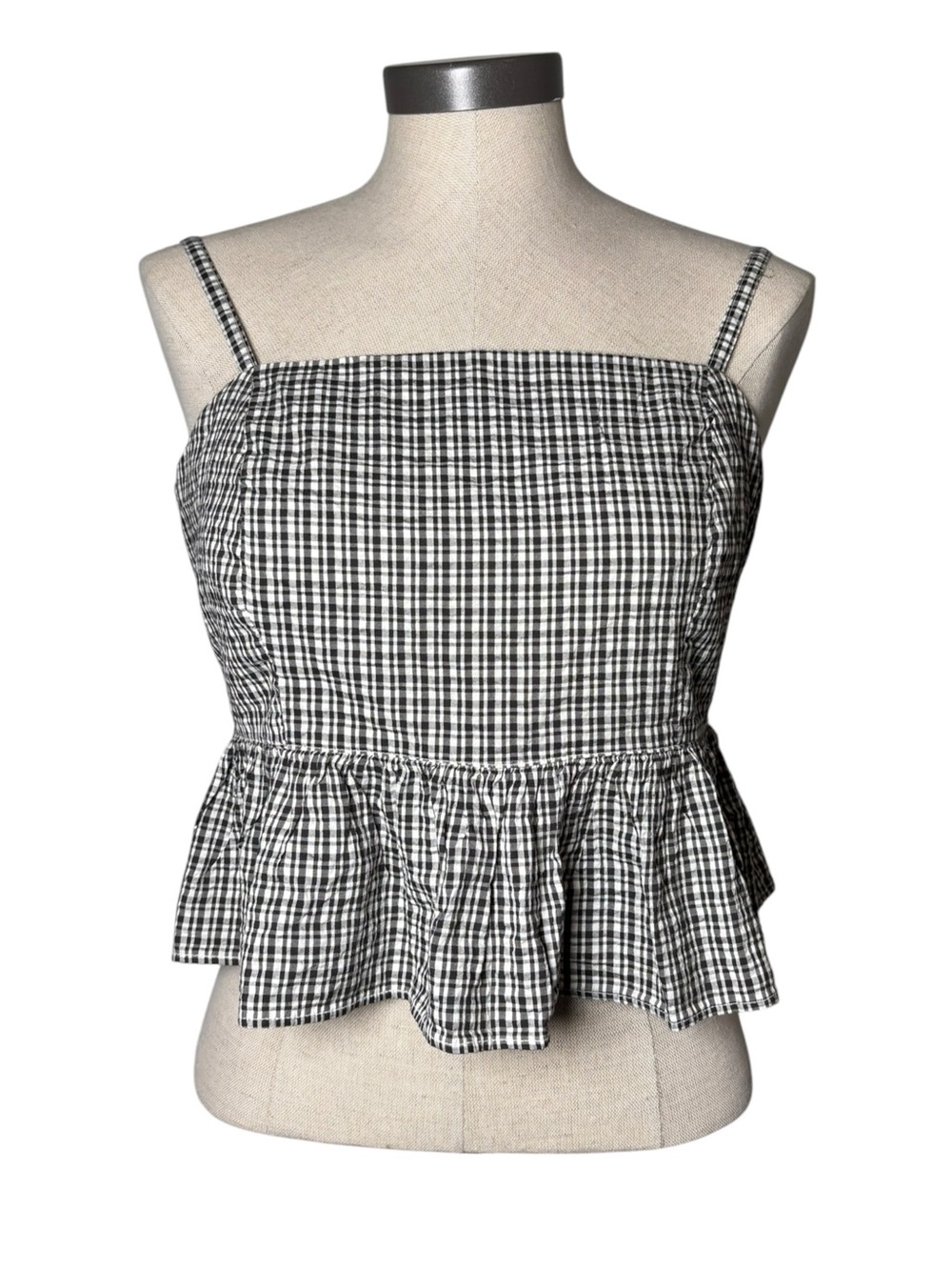 Aerie Black White Gingham Peplum Tank Top Medium Cottagecore Checkered